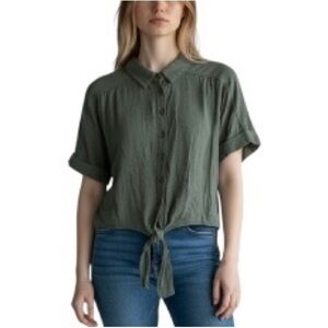American Eagle Outfitters Olive Button-Down Shirt w/ front tie XS Viscose Blend